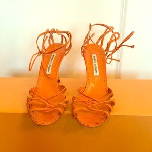 Manolo Blahnik Orange Strappy Heels